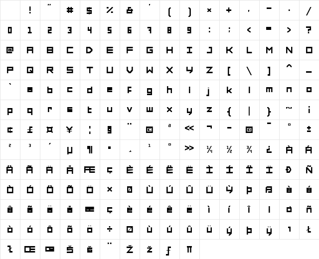 FORCED SQUARE Medium Character Map FORCED SQUARE Medium Character Map