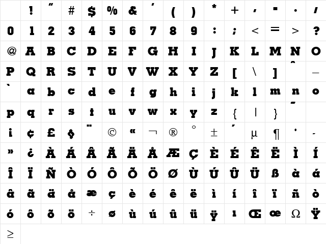 MesaHeavy Regular Character Map