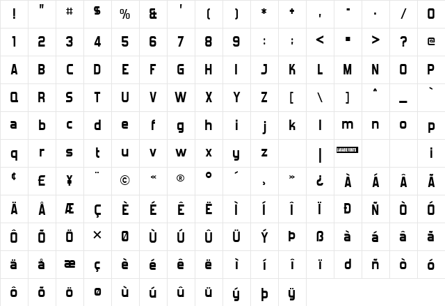 Forgotten Futurist Bold Character Map