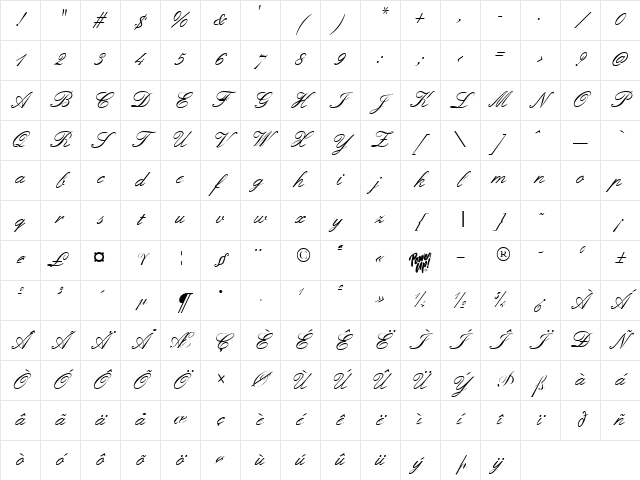 Formal Script Regular Character Map