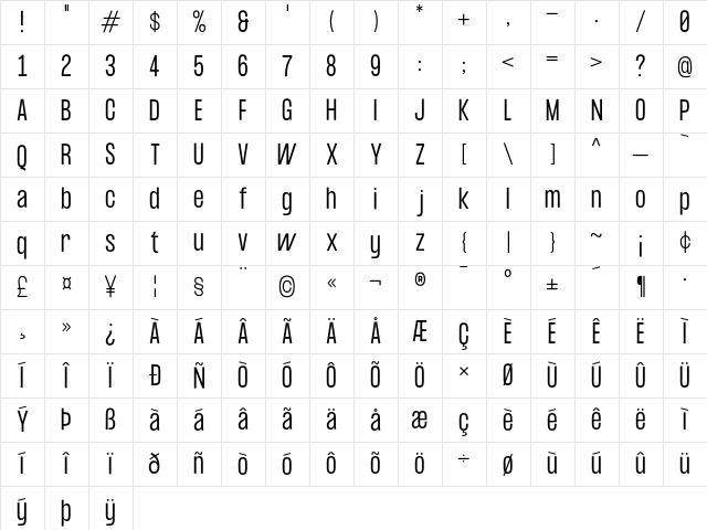Formula Condensed Light Character Map