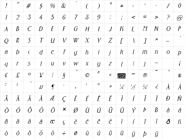 Foster Italic Character Map Foster Italic Character Map
