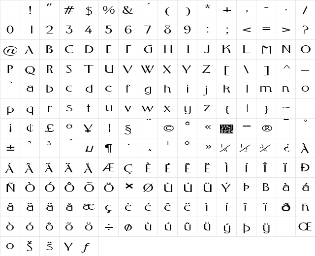 FosterExpanded Regular Character Map