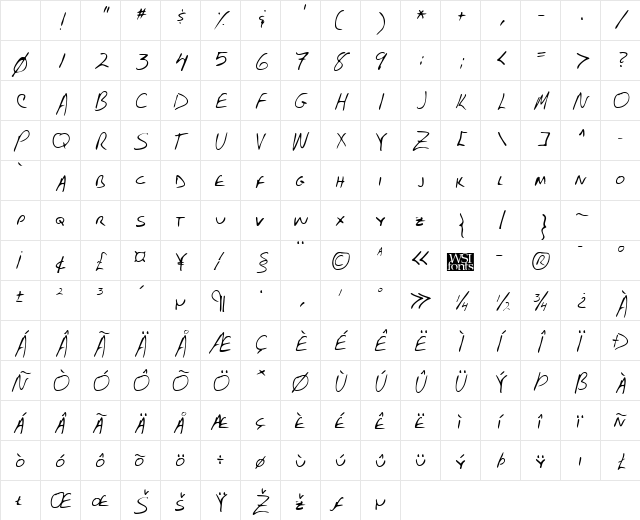 FostersHand Regular Character Map