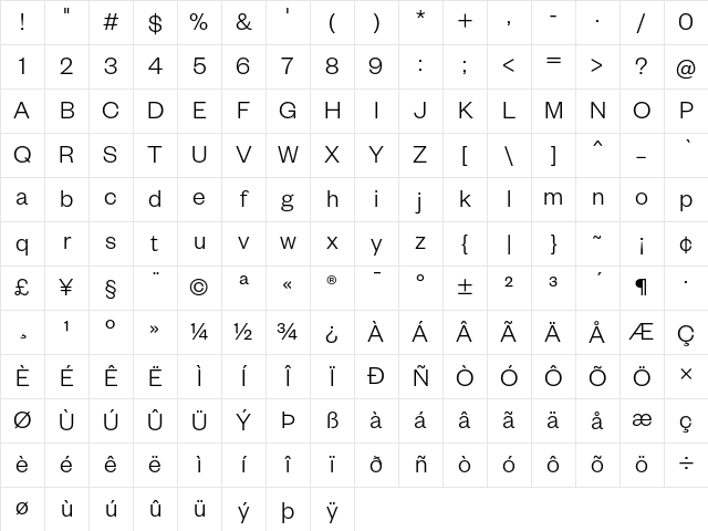 Founders Grotesk Light Regular Character Map