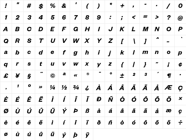 Founders Grotesk SemiBold Italic Character Map