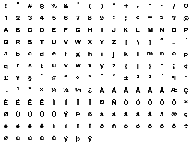 Founders Grotesk SemiBold Regular Character Map