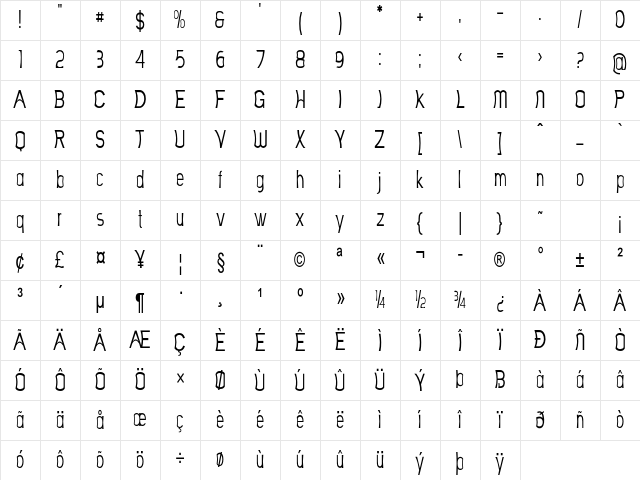 Foxfire Condensed Regular Character Map Foxfire Condensed Regular Character Map