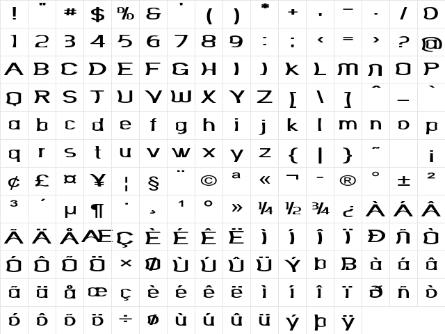 Foxfire Extra-expanded Bold Character Map Foxfire Extra-expanded Bold Character Map