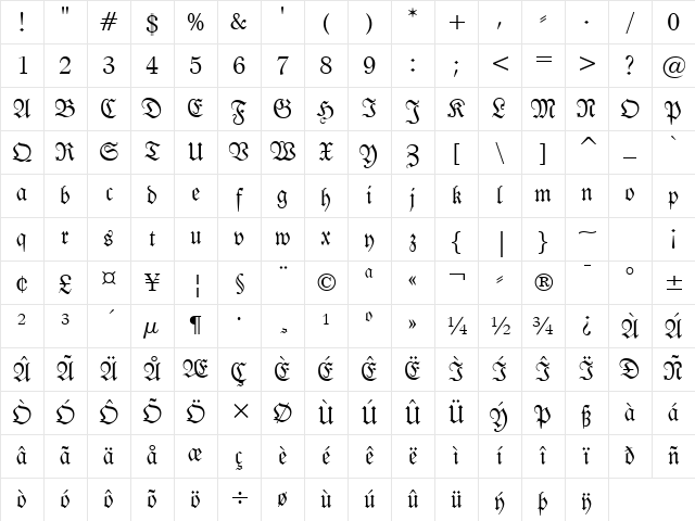 Fraktur Regular Character Map Fraktur Regular Character Map