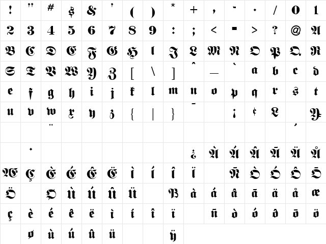 Fraktur Regular Character Map Fraktur Regular Character Map