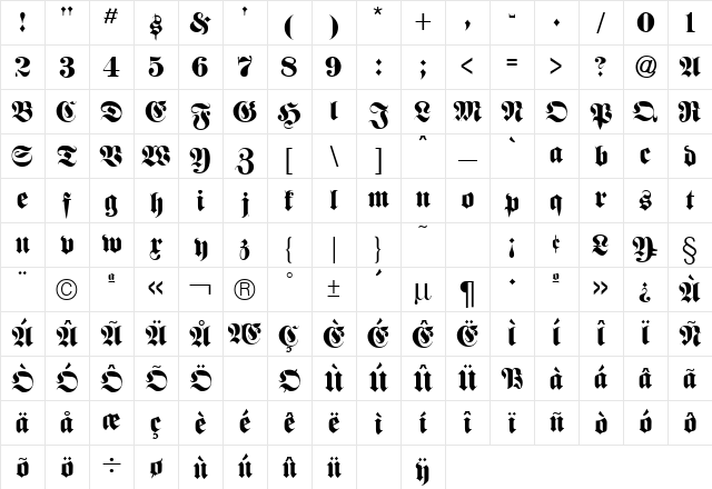 Fraktur Regular Character Map Fraktur Regular Character Map