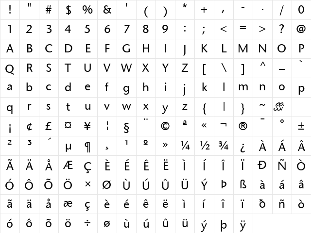 Mesouran Sans SSi Regular Character Map