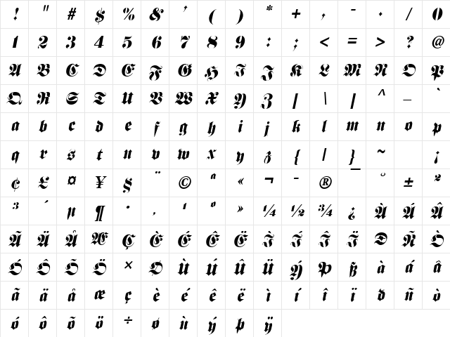 Frank Italic Character Map