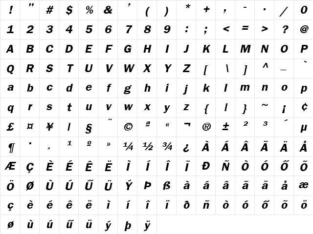 FrankfurtGothic Bold Italic Character Map