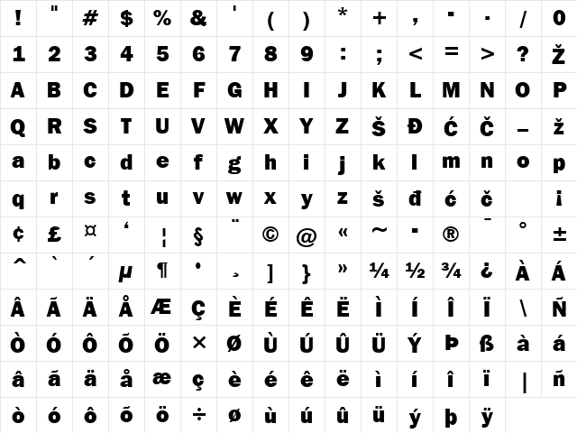 FrankfurtGothicHeavy Regular Character Map