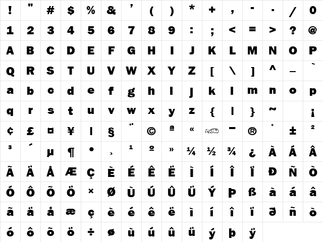 FrankfurtHeavy Regular Character Map