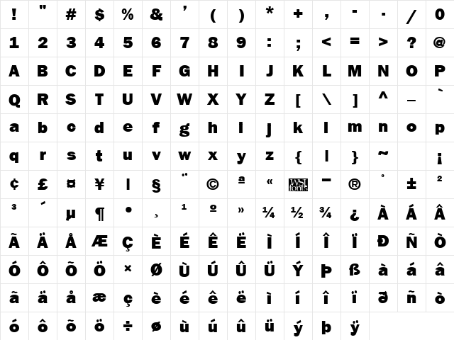 FrankfurtHeavy Regular Character Map FrankfurtHeavy Regular Character Map