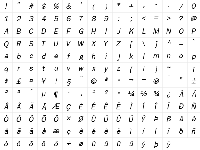 FranklinGothicSSK Italic Character Map FranklinGothicSSK Italic Character Map
