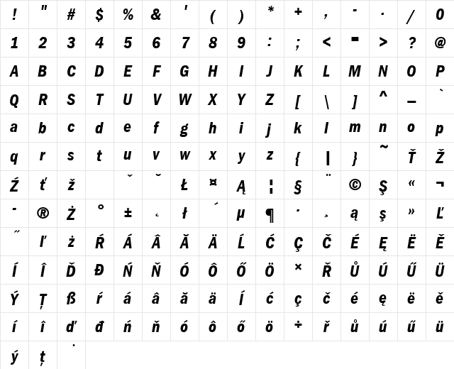 FranklinGotItcTEEDemCon Italic Character Map