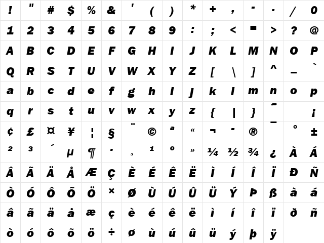 FranklinGotItcTHea Italic Character Map