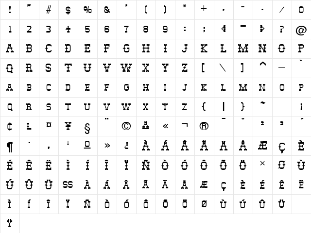 Mesquito SF Bold Character Map