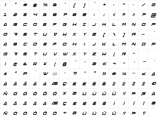 Free Agent Bold Condensed Italic Condensed Italic Character Map