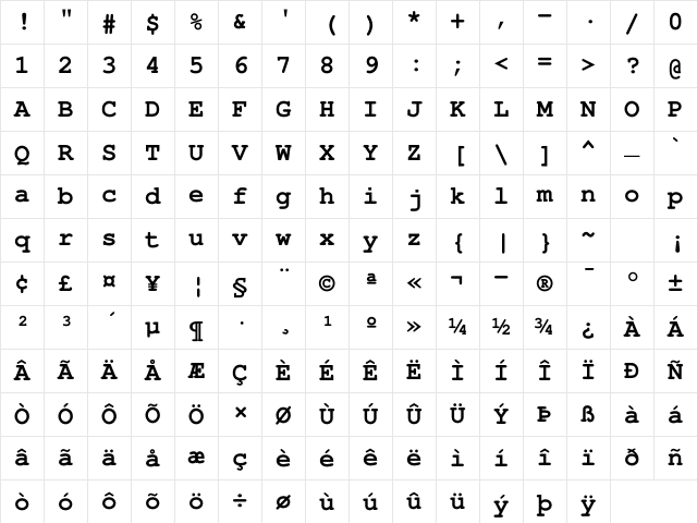 FreeMono Bold Character Map