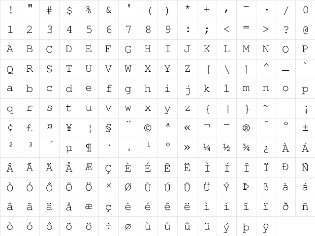FreeMono Medium Character Map FreeMono Medium Character Map