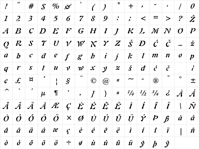 Freeform721 Bold Italic Character Map