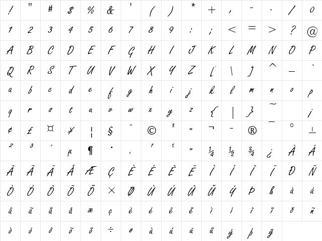 Freehand Regular Character Map