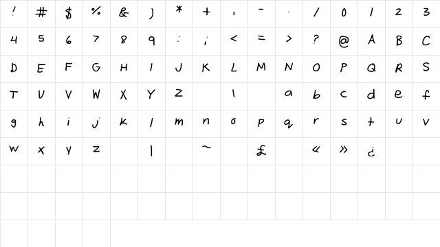Freehand Medium Character Map