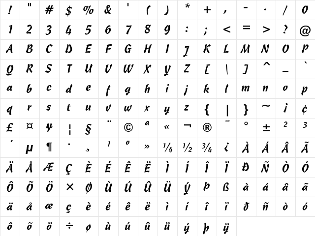 Freehand 471 Regular Character Map