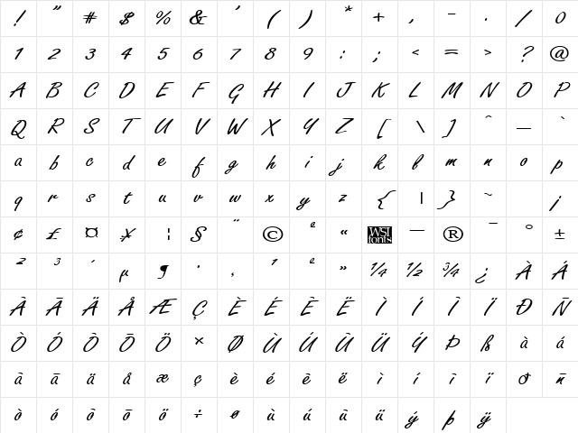 FreelanceAllegro Regular Character Map