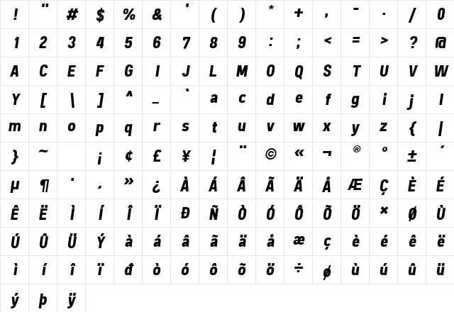 Freeroad Bold Italic Character Map