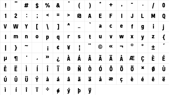 Freeroad Bold Character Map