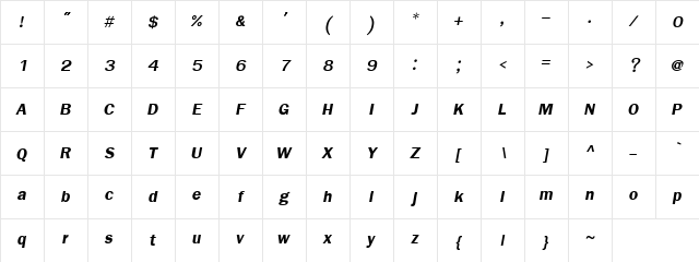 FreesiaUPC Bold Italic Character Map