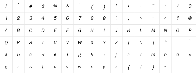 FreesiaUPC Italic Character Map