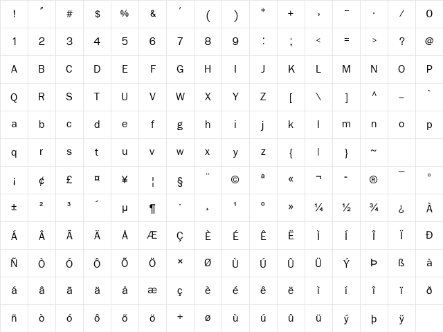FreesiaUPC Normal Character Map