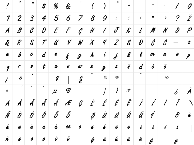 FreestyleScript Bold Character Map