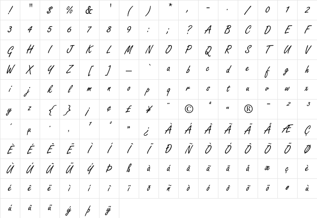 Freestyle Script Regular Character Map