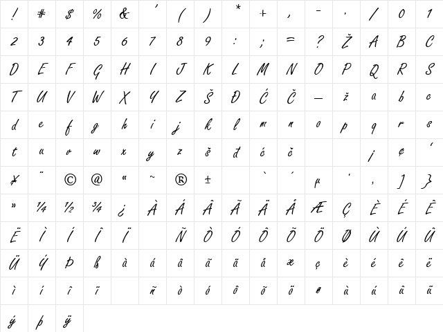 FreestyleScript Regular Character Map