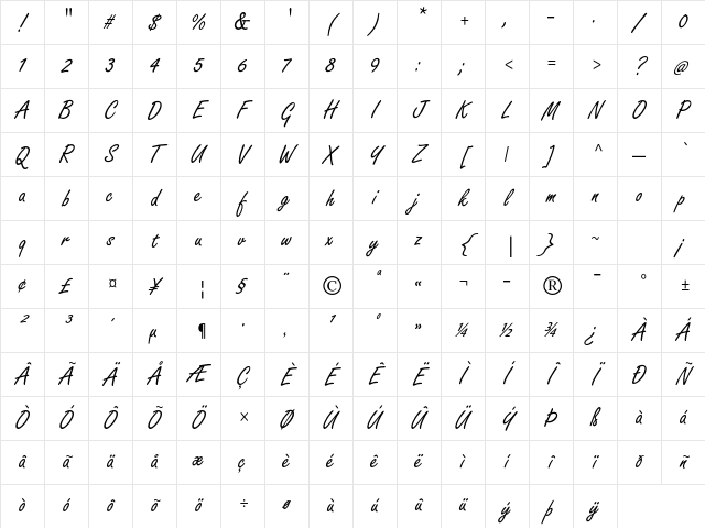 Freestyle Script Std Medium Character Map
