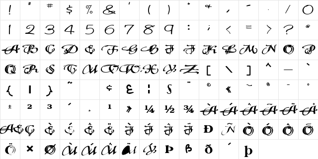 FreshCapFont120 Bold Character Map