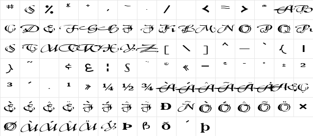 FreshCapFont120 Regular Character Map