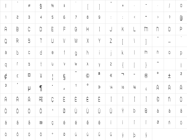 Frie Condensed Regular Character Map