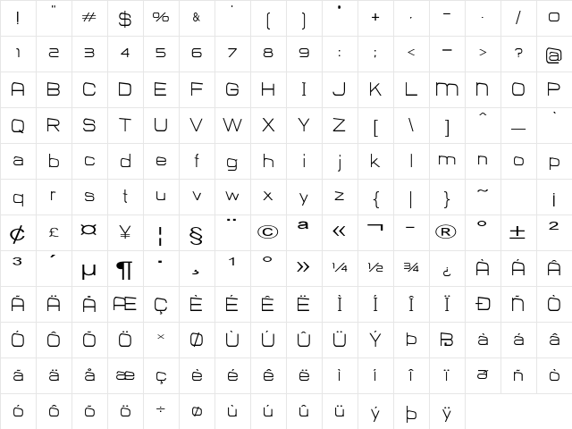 Frie Extra-expanded Regular Character Map Frie Extra-expanded Regular Character Map