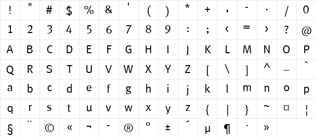 MetaNormalLFC Regular Character Map