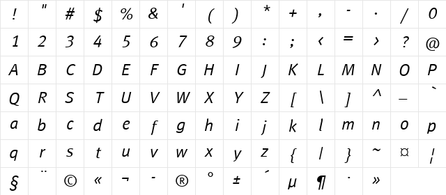 MetaNormalLFC Regular Character Map