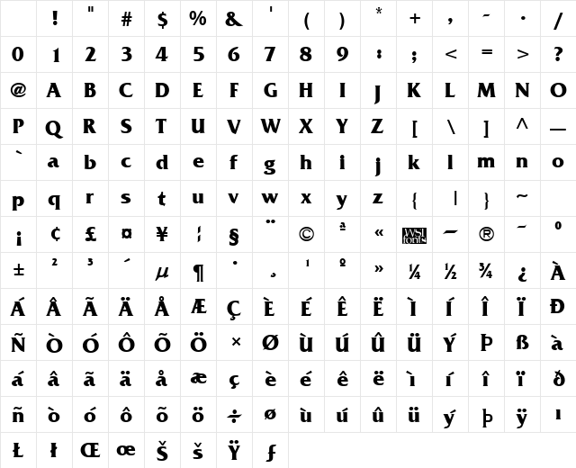 Fritz Bold Character Map